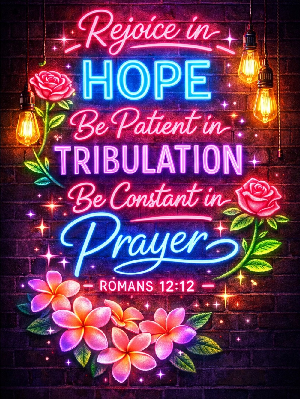 Neon Floral Inspirational Wall Art - Hope Prayer Romans 12:12